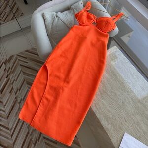 Fashion Nova Bustier Bodycon Bandage Mini Dress Small in Tangerine Orange